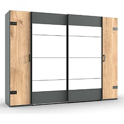 Inside 75 Armoire STOKE 2 portes coulissantes miroirs 2 portes battantes corps graphite rechampis chêne poutre 