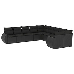 vidaXL Salon de jardin 10 pcs avec coussins noir résine tressée