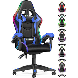 Chaise de jeu avec lumières LED RGB - chaises de jeu vidéo Rattantree - Chaise de bureau ergonomique - Support dorsal haut - Support lombaire - Chaise de jeu PC Bleu