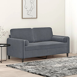 vidaXL Canapé 2 places avec oreillers gris foncé 140 cm velours