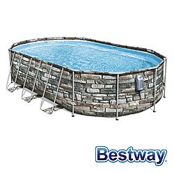 Bestway Piscine tubulaire ovale power steel 6.10 x 3.66 x h.1.22 - comfort jet - motif pierre