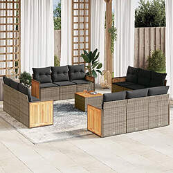 vidaXL Salon de jardin avec coussins 13 pcs gris résine tressée