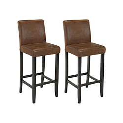 Vente-Unique Lot de 2 tabourets de bar SANTOS - Microfibre aspect cuir vieilli - Pieds bois foncé 