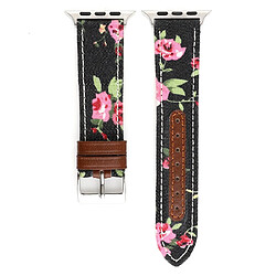 Wewoo Bracelet en cuir véritable avec Motif fleurs denim pour Apple Watch séries 5 et 4 40 mm / 3 et 2 et 1 38 mm Noir pas cher