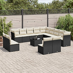 vidaXL Salon de jardin avec coussins 14 pcs noir résine tressée