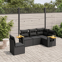 vidaXL Salon de jardin 5 pcs avec coussins noir résine tressée 