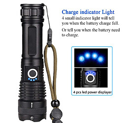 Chrono Torche LED, lampe de poche tactique puissante super lumineuse, torche étanche zoomable à 5 modes pour le camping, le travail, l'extérieur,(noir)