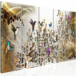 Paris Prix Tableau 5 Panneaux Hummingbirds Dance Gold Narrow 80 x 200 cm 