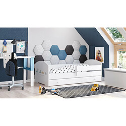 HT MEUBLES Lit enfant LOU avec tiroir balustrade et matelas inclus Lit enfant LOU avec tiroir balustrade et matelas inclus - Dinosaur - 160 cm x 80 cm