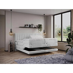 Avis Vente-Unique Ensemble complet boxspring tête de lit coutures verticales + sommiers relaxation électrique + matelas + surmatelas - 2 x 80 x 200 cm - Velours - Gris clair - DONISI de PALACIO