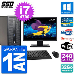 PC Tour HP EliteDesk 800 G1 Ecran 22" i7-4790 RAM 32Go SSD 240Go Windows 10 Wifi · Occasion 