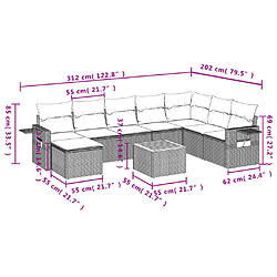 Acheter vidaXL Salon de jardin avec coussins 9 pcs beige résine tressée