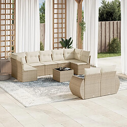 vidaXL Salon de jardin avec coussins 10 pcs beige résine tressée 