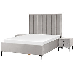 Beliani Ensemble de chambre en velours gris clair avec lit coffre 140 x 200 cm SEZANNE