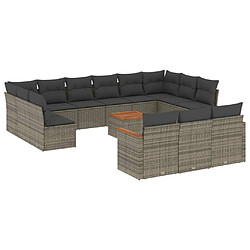 vidaXL Salon de jardin avec coussins 14 pcs gris résine tressée