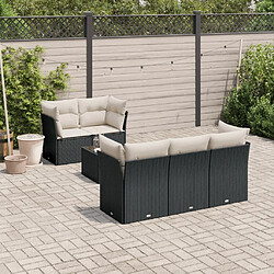 Maison Chic Ensemble Tables et chaises d'extérieur 7pcs avec coussins,Salon de jardin noir résine tressée -GKD909550