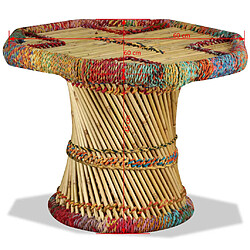 vidaXL Table basse Bambou avec Détails Chindi Multicolore pas cher