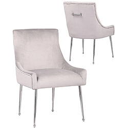 Vivenla Lot de 2 Chaises de salle à manger design revêtement en velours gris clair avec poignet à l'arrière et piètement en acier argenté collection JERSEY