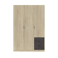 Mes Armoire 3 portes 3 tiroirs 121x52x180 cm naturel et noir 