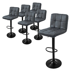 ML-Design Lot de 6 tabourets de bar rembourrées simili anthracite chaise hauteur réglable 