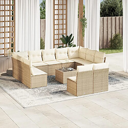 vidaXL Salon de jardin avec coussins 12 pcs beige résine tressée