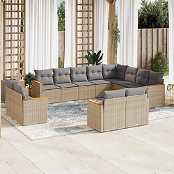 vidaXL Salon de jardin avec coussins 12 pcs beige résine tressée