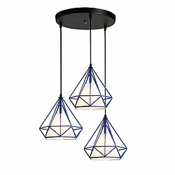 Stoex Lustre Suspension Luminaire Industrielle Cage forme Diamant en Métal Fer Contemporain 25cm E27 pour Salle à Manger,Bar,Chambre, Bleu