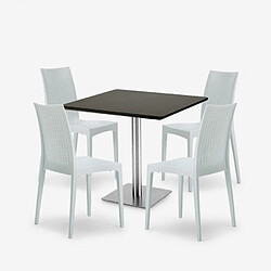 Avis Grand Soleil Lot De 4 Chaises Poly Rotin Bar Restaurant Table Noir Horeca 90x90cm Barrett Black, Couleur: Blanc