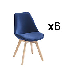 Vente-Unique Lot de 6 chaises en velours et hêtre - Bleu - JODY