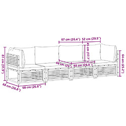 vidaXL Salon de jardin avec coussins 4 pcs bois d'acacia massif pas cher