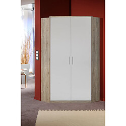 Pegane Armoire d‘angle, meuble de rangement Imitation chêne San Remo, rechampis blanc - Longueur 95 x Hauteur 199 x Profondeur 95 cm 