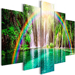 Decoshop26 Tableau toile de décoration murale impression premium en 5 parties sur châssis en bois motif Temps arc-en-ciel 225x100cm 11_0017713 