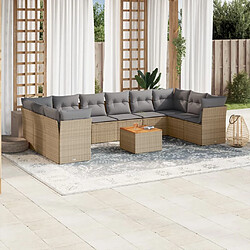 vidaXL Salon de jardin 11 pcs avec coussins beige résine tressée 