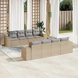 vidaXL Salon de jardin avec coussins 9 pcs beige résine tressée 