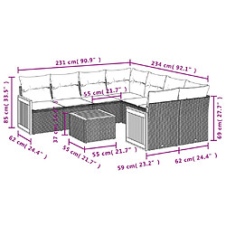 Acheter vidaXL Salon de jardin 9 pcs avec coussins noir résine tressée