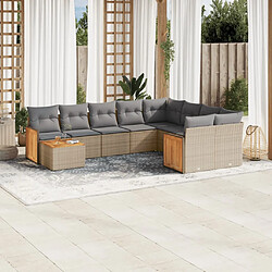 vidaXL Salon de jardin avec coussins 10 pcs beige résine tressée