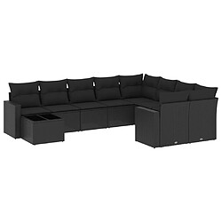 vidaXL Salon de jardin 10 pcs avec coussins noir résine tressée