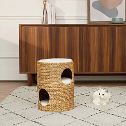 Teamson Pets Neith Maison d'appartement en osier naturel à 3 niveaux avec tour à gratter et lit de chat avec trois coussins lavables amovibles Tan/Crème, ST-N10001-UK