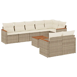 vidaXL Salon de jardin avec coussins 9 pcs beige résine tressée