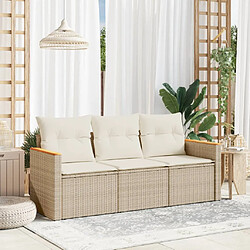 vidaXL Salon de jardin avec coussins 3 pcs beige résine tressée