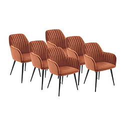 Vente-Unique Lot de 6 chaises avec accoudoirs en velours et métal noir - Terracotta - ELEANA