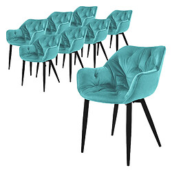 ML-Design Lot de 8 chaises de salle à manger assise pétrole en velours pieds métal noir