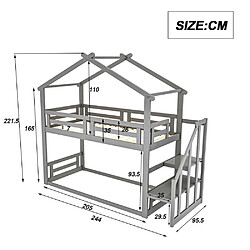 Avis KOMHTOM Lit d'enfant 90 * 200cm, lit superposé inférieur avec escalier de sécurité, cadre de lit superposé en bois massif, gris