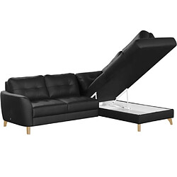 Acheter VENESETTI Canapé d'angle convertible en cuir italien de luxe 5 places NORIA avec coffre, noir, angle droit