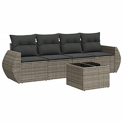 vidaXL Salon de jardin 5 pcs avec coussins gris résine tressée