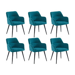 Vente-Unique Lot de 6 chaises avec accoudoirs en tissu et métal noir - Bleu - HEKA