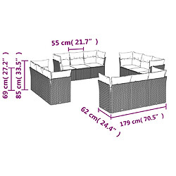 Avis vidaXL Salon de jardin avec coussins 12 pcs marron résine tressée