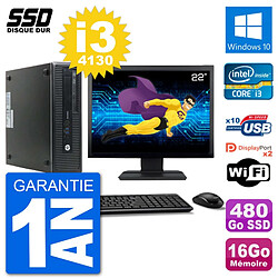 PC HP EliteDesk 800 G1 Ecran 22" Core i3-4130 RAM 16Go SSD 480Go Windows 10 Wifi - Occasion