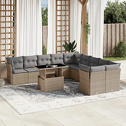 vidaXL Salon de jardin 11 pcs avec coussins beige résine tressée 