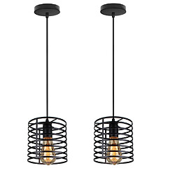 Stoex Lot de 2 Lustre Suspension Industrielle Cage Fer forme Cylindre Luminaire E27 pour Décor Restaurant Salle Chambre, Noir